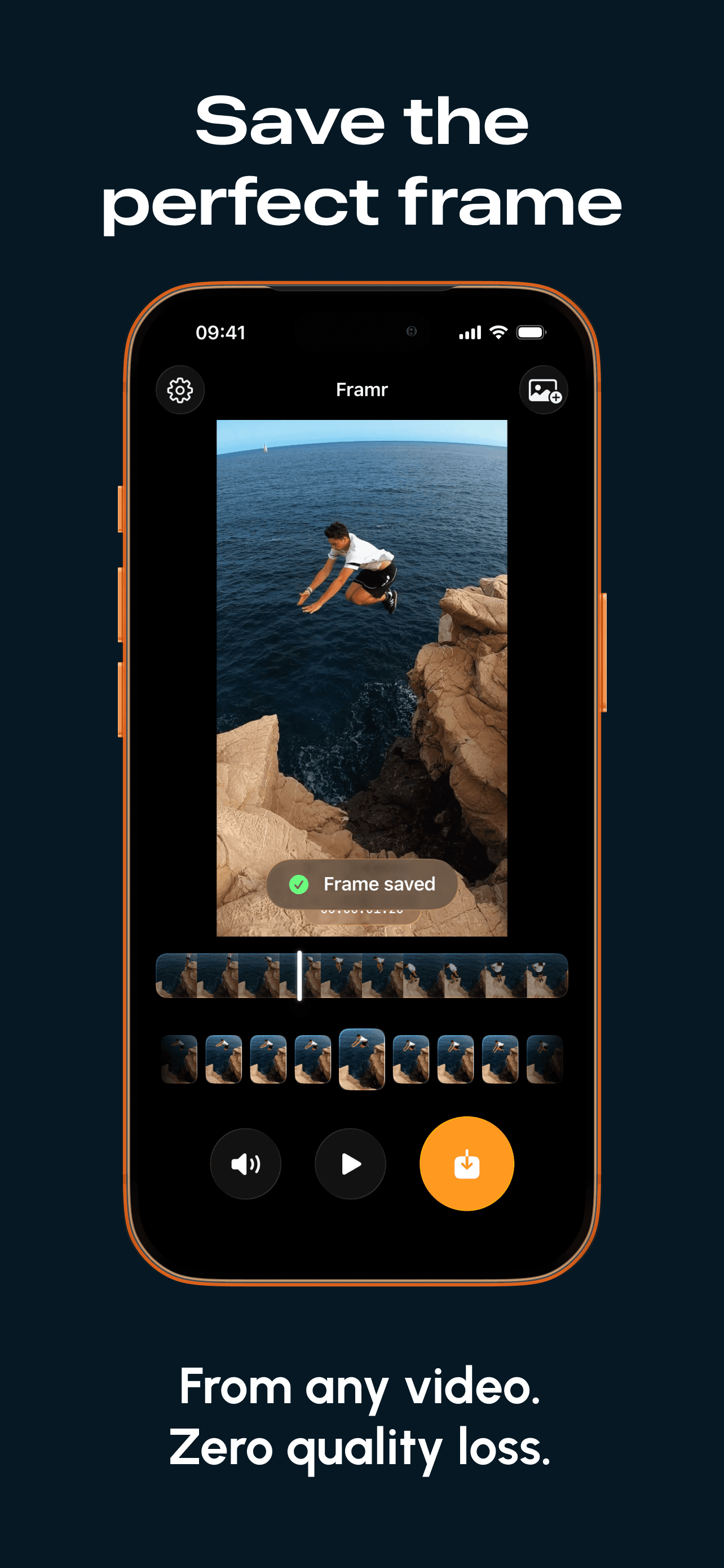 Stillz app confirming a saved frame on iPhone